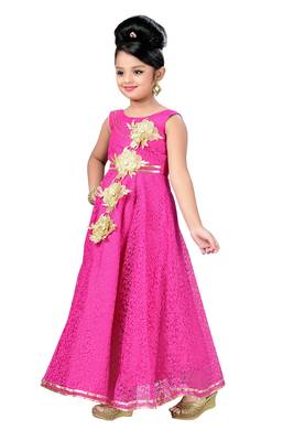 Pink Patch Work Net Kids Girl Gowns 3
