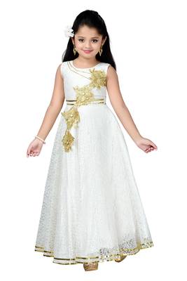 White Patch Work Net Kids Girl Gowns 1