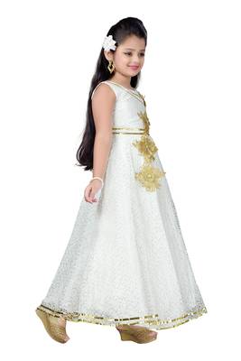 White Patch Work Net Kids Girl Gowns 2