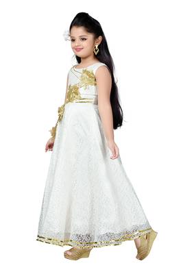 White Patch Work Net Kids Girl Gowns 3