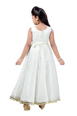 White Patch Work Net Kids Girl Gowns 4