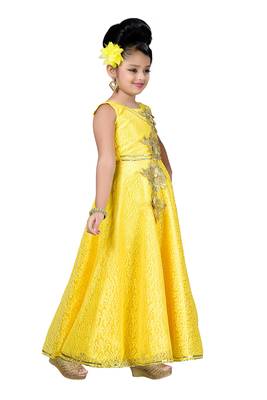 Yellow Patch Work Net Kids Girl Gowns 2