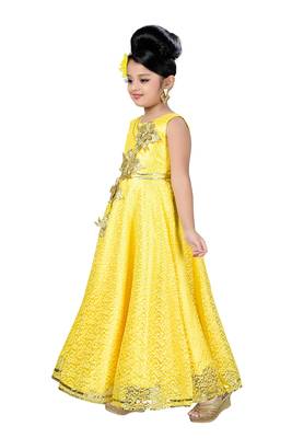 Yellow Patch Work Net Kids Girl Gowns 3