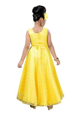 Yellow Patch Work Net Kids Girl Gowns 4