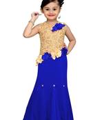 Blue Plain Velvet Kids Girl Gowns