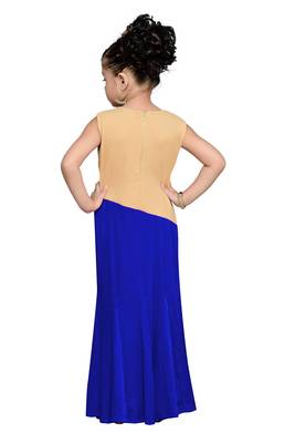 Blue Plain Velvet Kids Girl Gowns 4