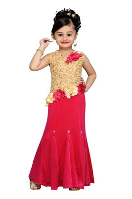 Pink Sequins Work Velvet Kids Girl Gowns 1