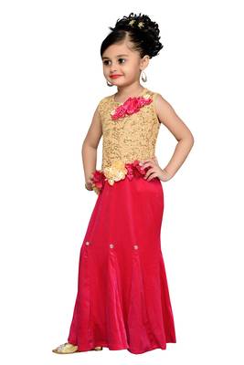 Pink Sequins Work Velvet Kids Girl Gowns 2