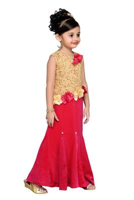 Pink Sequins Work Velvet Kids Girl Gowns 3