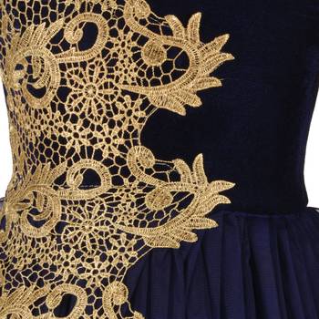 Navy Blue Embroidered Velvet Kids Girl Gowns 4
