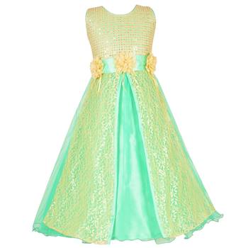 Green Sequins Work Net Kids Girl Gowns 1