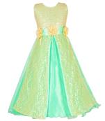 Green Sequins Work Net Kids Girl Gowns