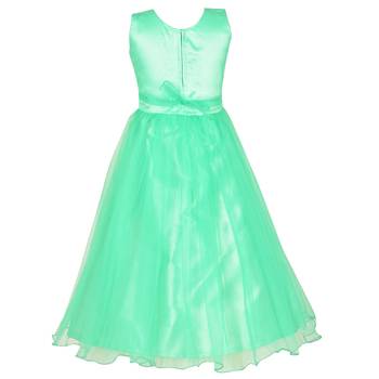 Green Sequins Work Net Kids Girl Gowns 3