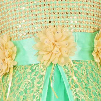 Green Sequins Work Net Kids Girl Gowns 4