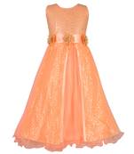 Peach Sequins Work Net Kids Girl Gowns