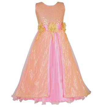 Pink Sequins Work Net Kids Girl Gowns 1