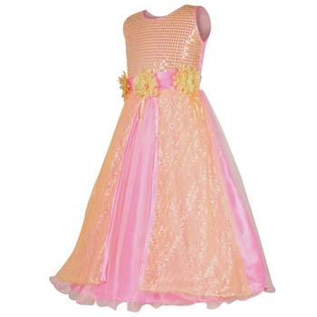 Pink Sequins Work Net Kids Girl Gowns 2