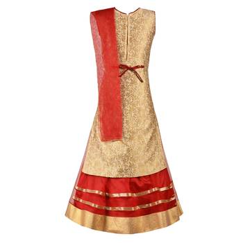 Gold Jacquard Jaquard Kids Lehenga Choli 2