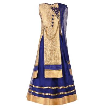 Gold Jacquard Jaquard Kids Lehenga Choli 1