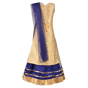 Gold Jacquard Jaquard Kids Lehenga Choli 2