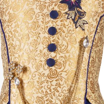 Gold Jacquard Jaquard Kids Lehenga Choli 3