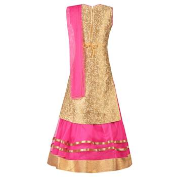 Gold Jacquard Jaquard Kids Lehenga Choli 2