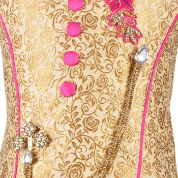 Gold Jacquard Jaquard Kids Lehenga Choli 3
