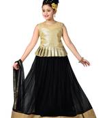 Gold Plain Fancy Fabric Kids Lehenga Choli