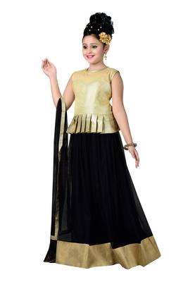 Gold Plain Fancy Fabric Kids Lehenga Choli 2
