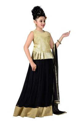 Gold Plain Fancy Fabric Kids Lehenga Choli 3