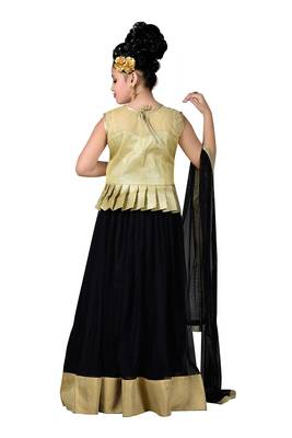 Gold Plain Fancy Fabric Kids Lehenga Choli 4
