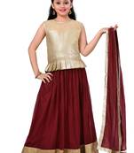 Gold Plain Fancy Fabric Kids Lehenga Choli