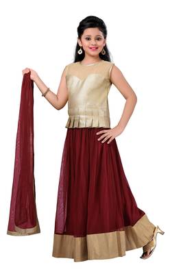 Gold Plain Fancy Fabric Kids Lehenga Choli 3