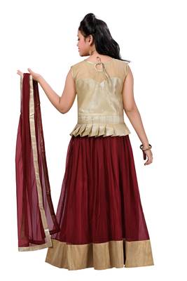 Gold Plain Fancy Fabric Kids Lehenga Choli 4