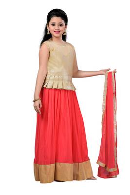 Gold Plain Fancy Fabric Kids Lehenga Choli 2