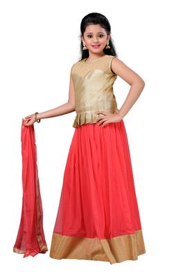 Gold Plain Fancy Fabric Kids Lehenga Choli 3