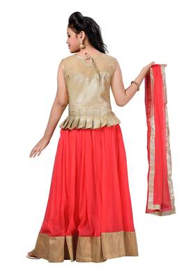 Gold Plain Fancy Fabric Kids Lehenga Choli 4