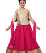 Gold Plain Fancy Fabric Kids Lehenga Choli