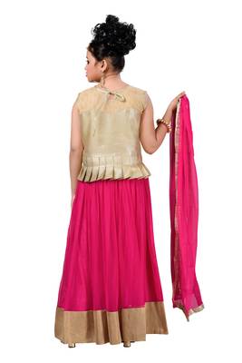 Gold Plain Fancy Fabric Kids Lehenga Choli 4