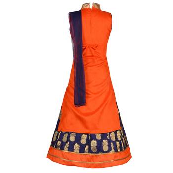 Orange Embroidered Art Silk Kids Lehenga Choli 2