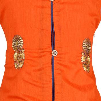 Orange Embroidered Art Silk Kids Lehenga Choli 3