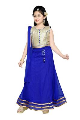 Gold Plain Fancy Fabric Kids Lehenga Choli 1