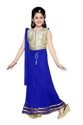 Gold Plain Fancy Fabric Kids Lehenga Choli 2
