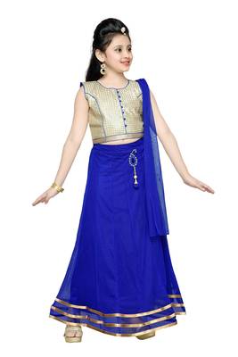 Gold Plain Fancy Fabric Kids Lehenga Choli 3
