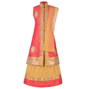 Peach Embroidered Art Silk Kids Lehenga Choli 1
