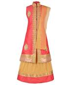 Peach Embroidered Art Silk Kids Lehenga Choli