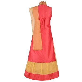 Peach Embroidered Art Silk Kids Lehenga Choli 2