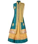 Green Embroidered Art Silk Kids Lehenga Choli