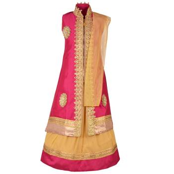 Pink Embroidered Art Silk Kids Lehenga Choli 1