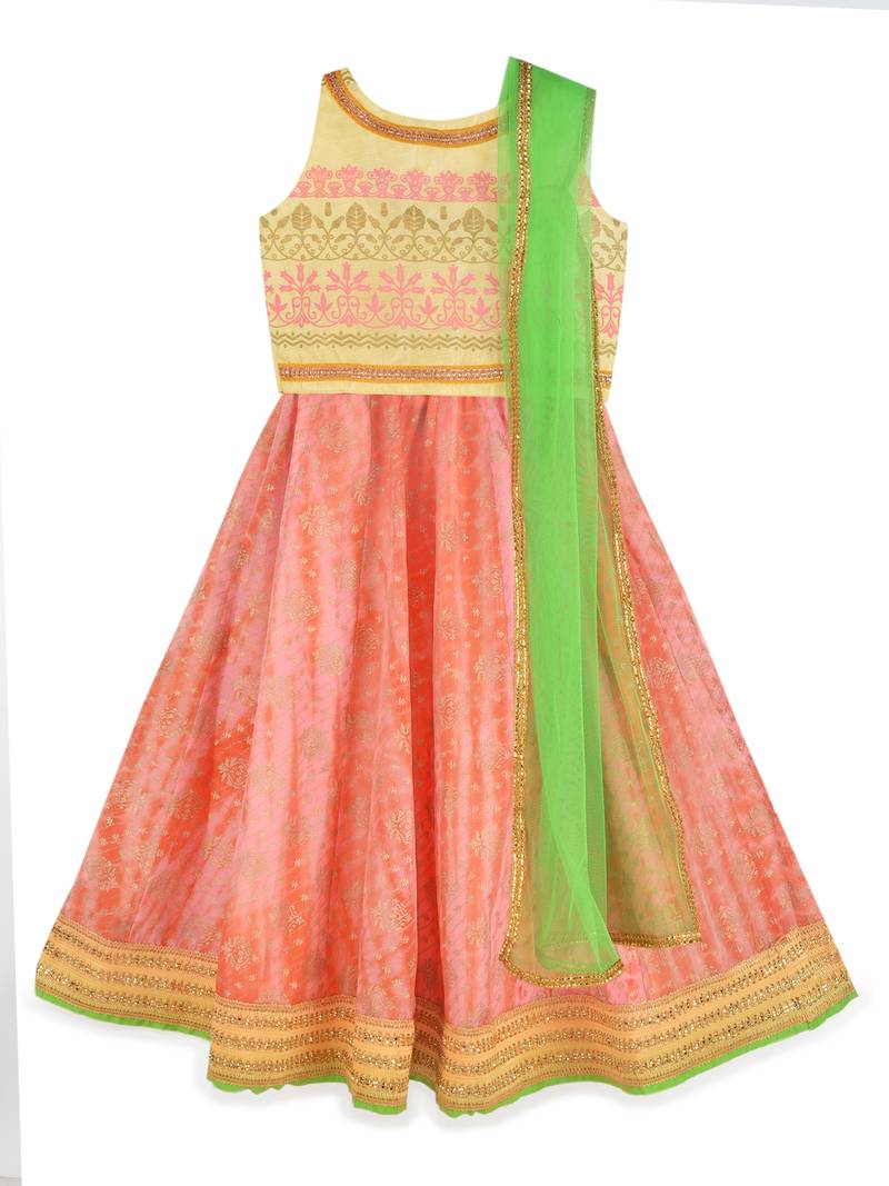 Yellow and Pink Printed Lehenga Choli best ethnic wear for kids